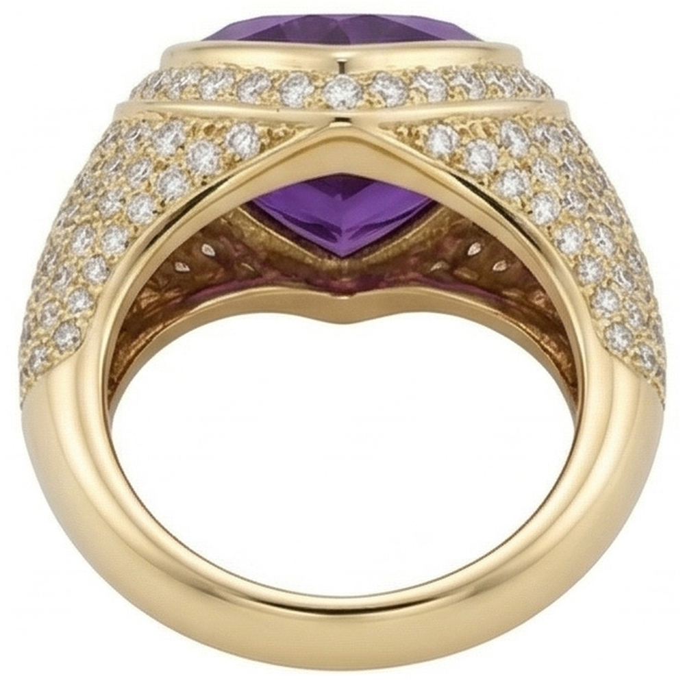 Amethyst Heart Shape Precious Stone Ring in 14 Karat Yellow Gold – top view
