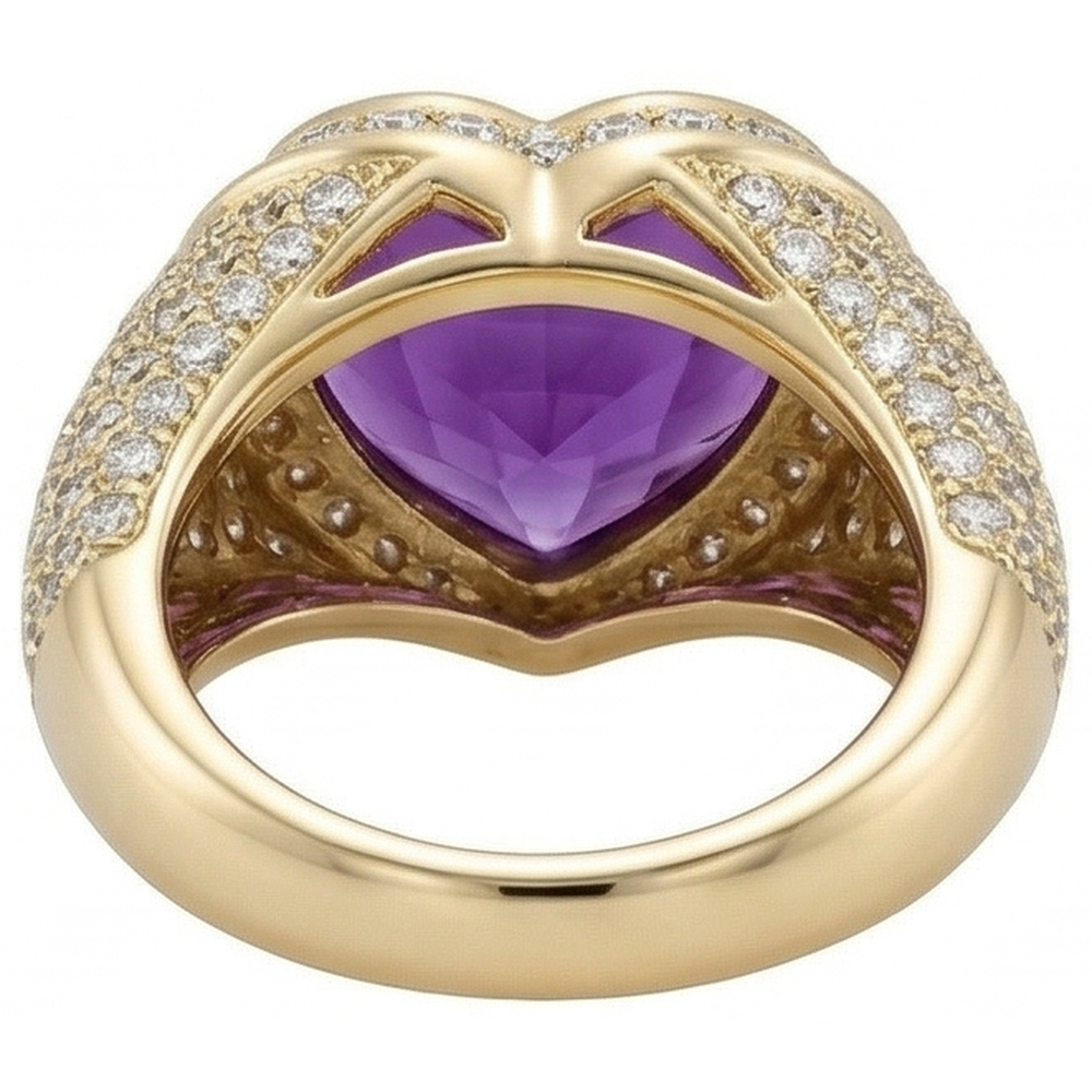 Amethyst Heart Shape Precious Stone Ring in 14 Karat Yellow Gold – detail view
