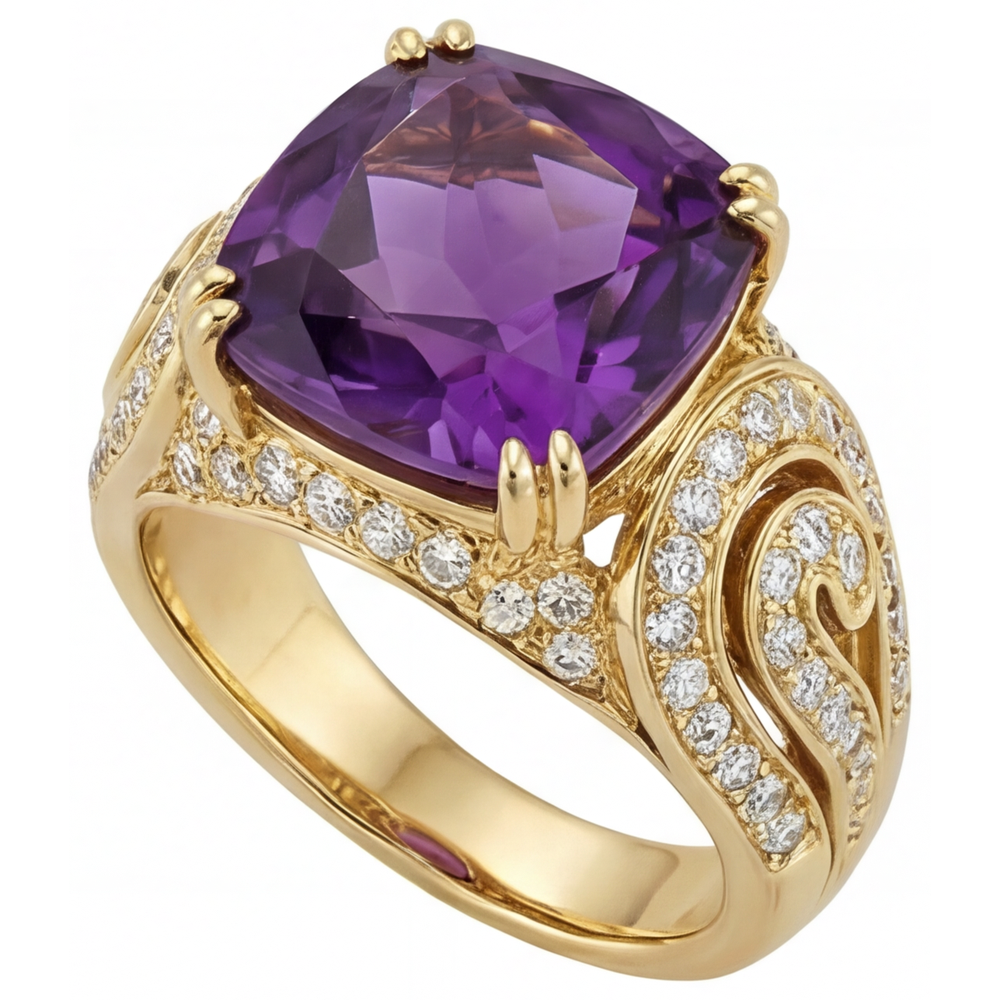Precious Stone Ring 14K Yellow Gold with Amethyst – side view