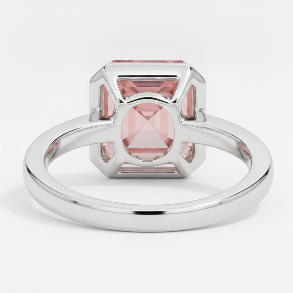 Peach Color Sapphire 3 Carat Real Asscher Padparadscha Bezel Solitaire Ring Platinum