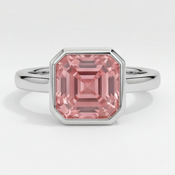 Peach Color Sapphire 3 Carat Real Asscher Padparadscha Bezel Solitaire Ring Platinum