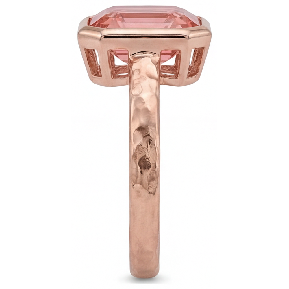 Peach Sapphire Rose Gold Engagement Ring 2.5 Carat Genuine Asscher Padparadscha Bezel Solitaire