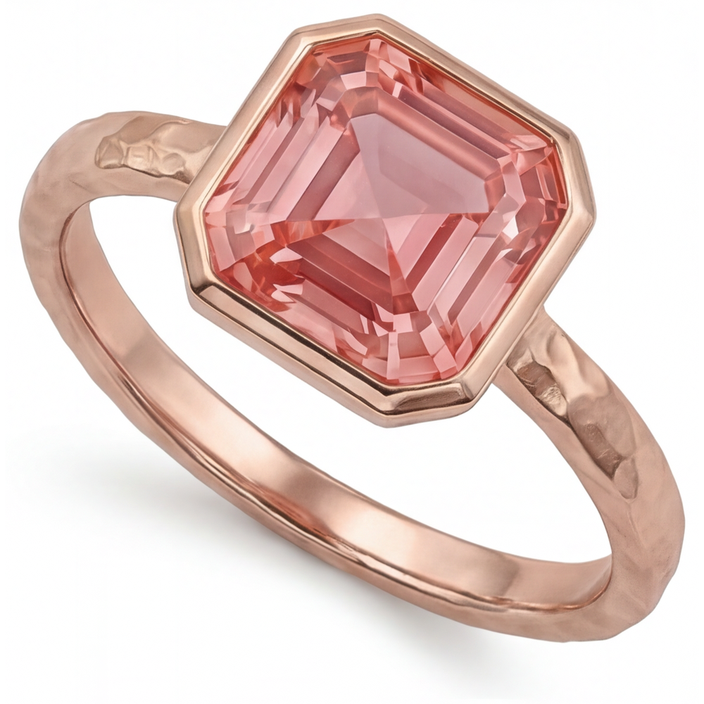 Peach Sapphire Rose Gold Engagement Ring 2.5 Carat Genuine Asscher Padparadscha Bezel Solitaire