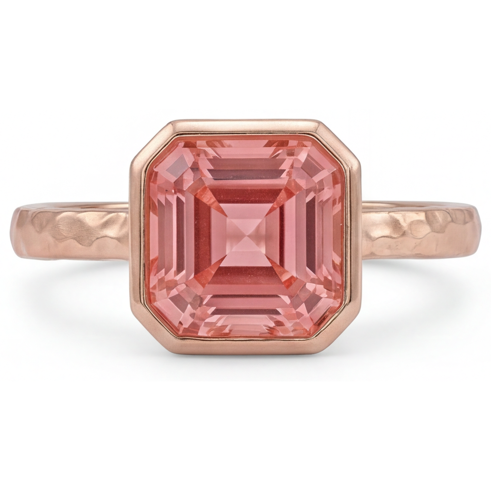 Peach Sapphire Rose Gold Engagement Ring 2.5 Carat Genuine Asscher Padparadscha Bezel Solitaire