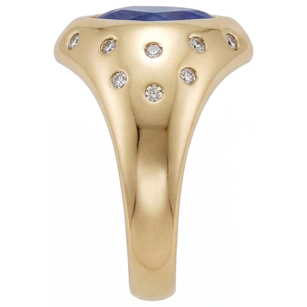Authentic Blue Sapphire Colored Stone Ring 3.50 ct 14K Yellow Gold – profile view