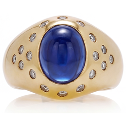 Earth-Mined Cabochon Blue Sapphire Gemstone Ring 5 ct
