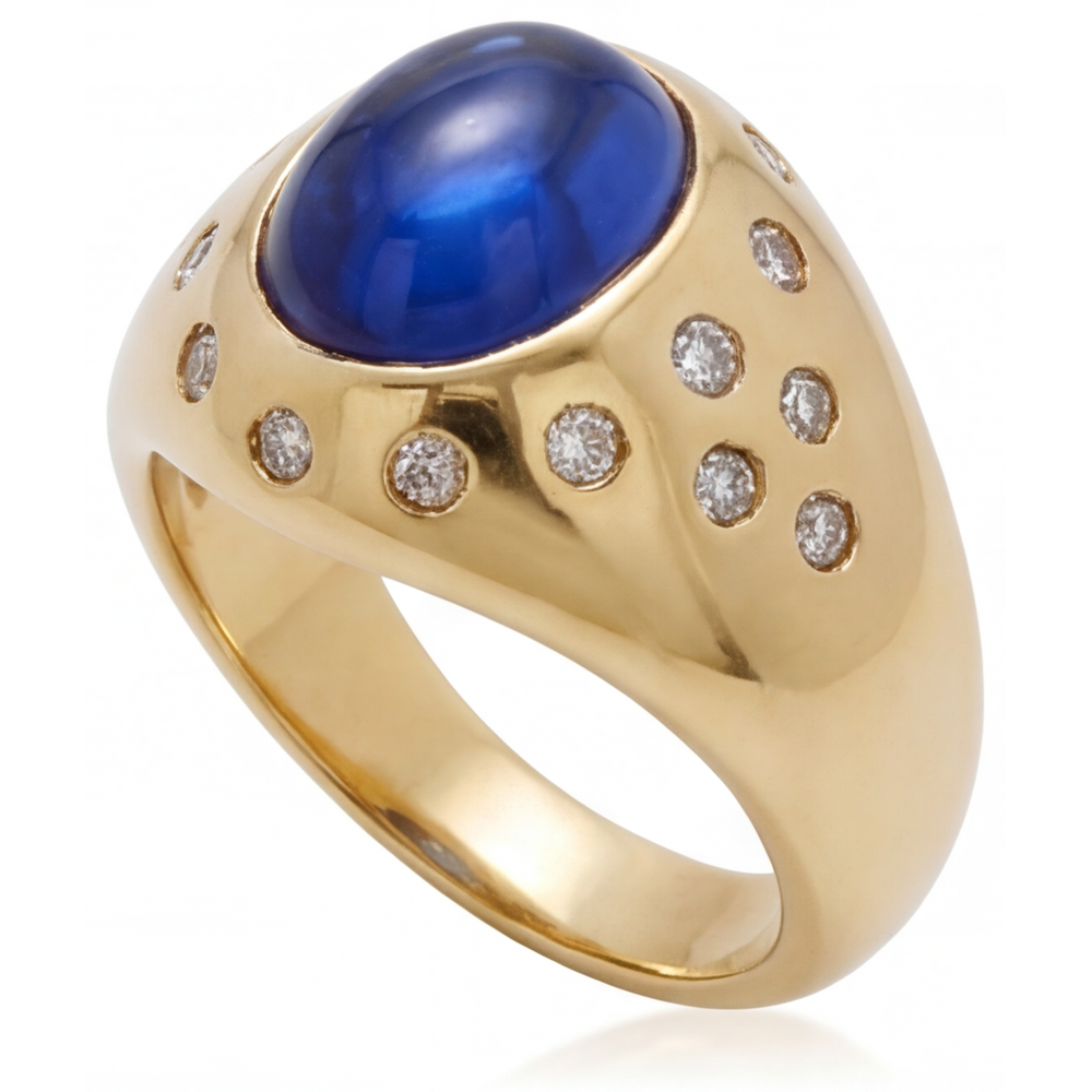 Earth-Mined Blue Sapphire Gemstone Ring 5 ct 14K Yellow Gold – front view