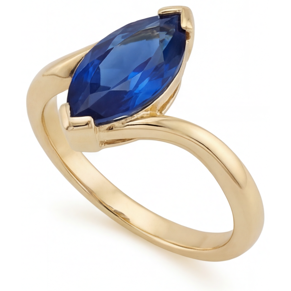 Genuine Blue Sapphire Precious Stone Ring 3 ct 14K Yellow Gold – side view