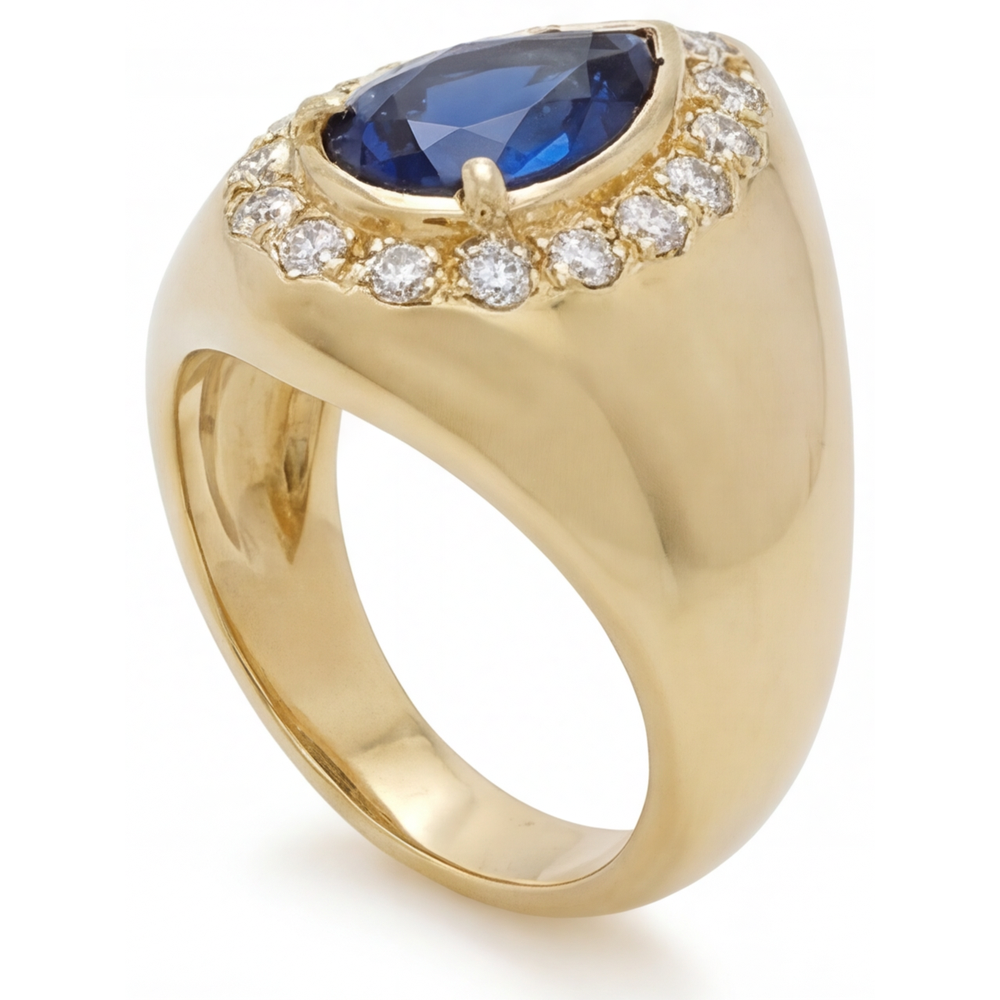 Blue Sapphire Precious Stone Ring 3.75-ct 14 Karat Yellow Gold – angle view