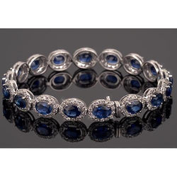 IGI CERTIFIED Blue Sapphire Tennis Bracelet Prong Set 39 Carats Women Jewelry