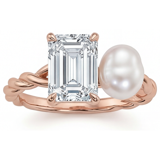 Brilliant Diamond Emerald Cut Fine Jewelry Ring in 14K Rose Gold – main view