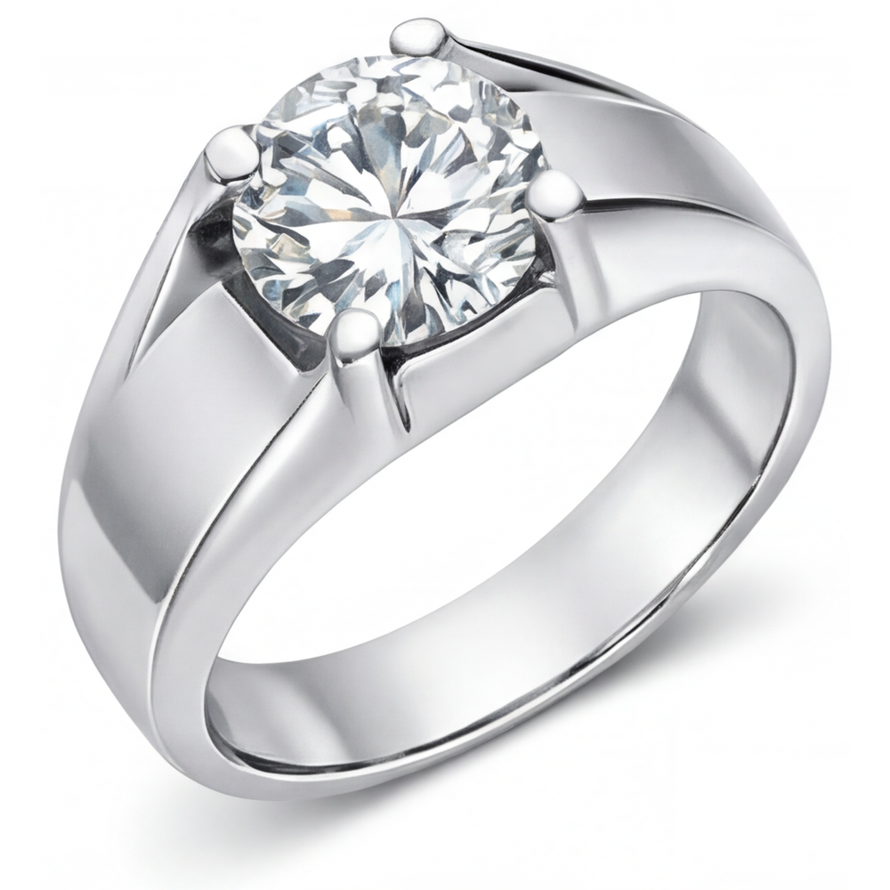 Brilliant Diamond Round Brilliant Gentleman's Ring in 14K White Gold – side view