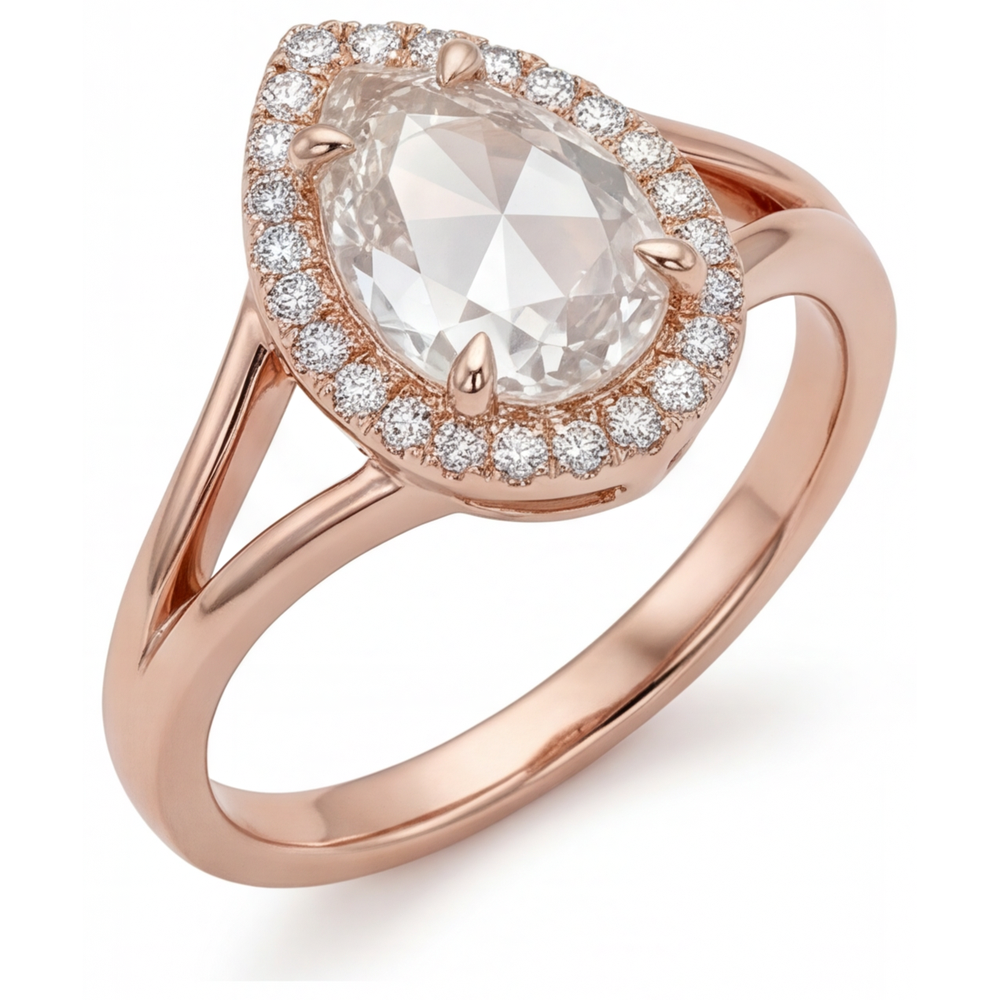 Halo Engagement Ring 14K Rose Gold with Brilliant Diamond – side view