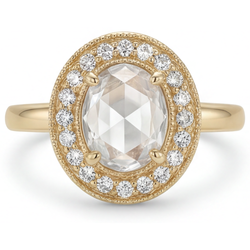 Brilliant Diamond Rose Cut Halo Setting Ring 2 ct in 14 Karat
