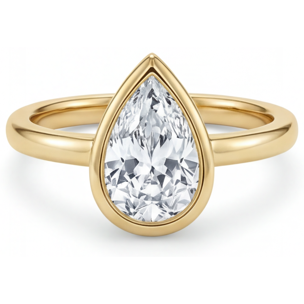 Brilliant Diamond Pear Shape Solitaire Engagement Ring in 14K Yellow Gold – main view