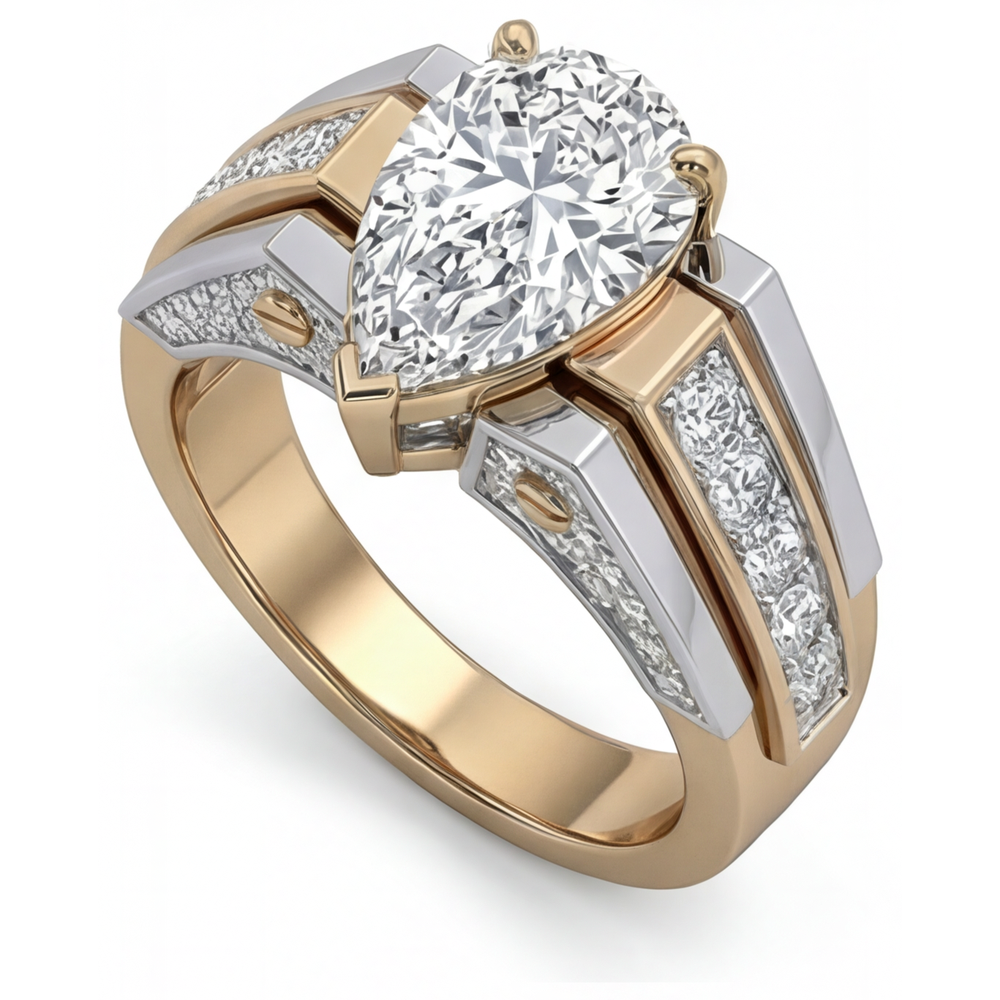 Pear Cut Brilliant Diamond ring in Two-Tone 14K Gold – angle view