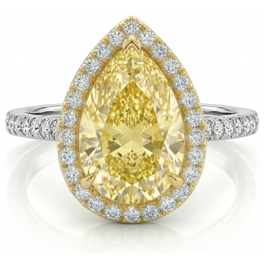 Pear Shape Canary Yellow Diamond ring in Two-Tone 14K Gold – main view