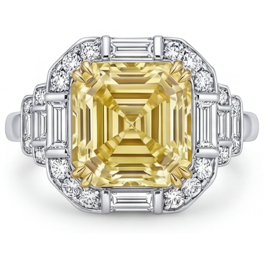Natural Canary Yellow Diamond Halo Engagement Ring – main view