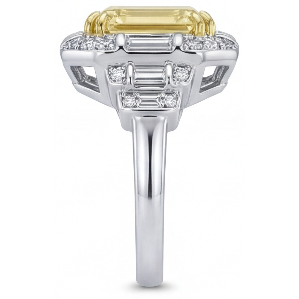 Custom Canary Yellow Diamond Halo Engagement Ring 3.0 ct – profile view