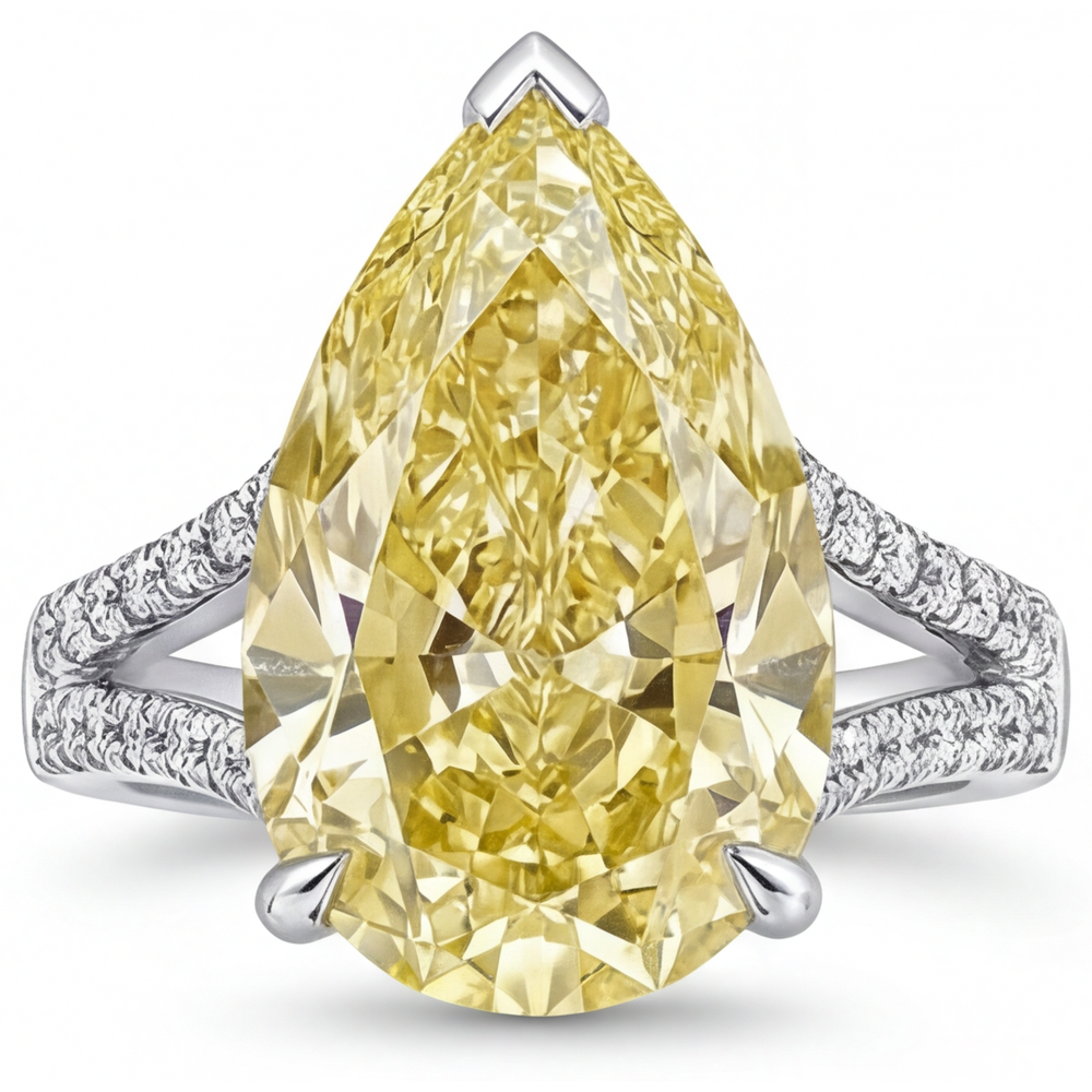 Ring 14K White Gold with Canary Yellow Diamond – front view