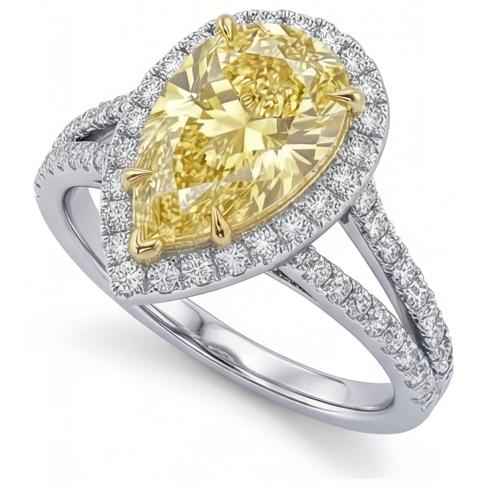 Canary Yellow Diamond Pear Cut Statement Ring in Two-Tone 14K Gold – side view