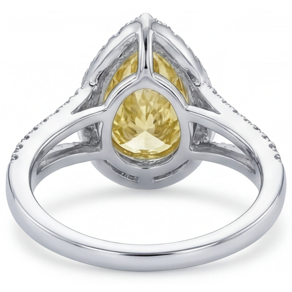 Canary Yellow Diamond Pear Cut Statement Ring in Two-Tone 14K Gold – detail view