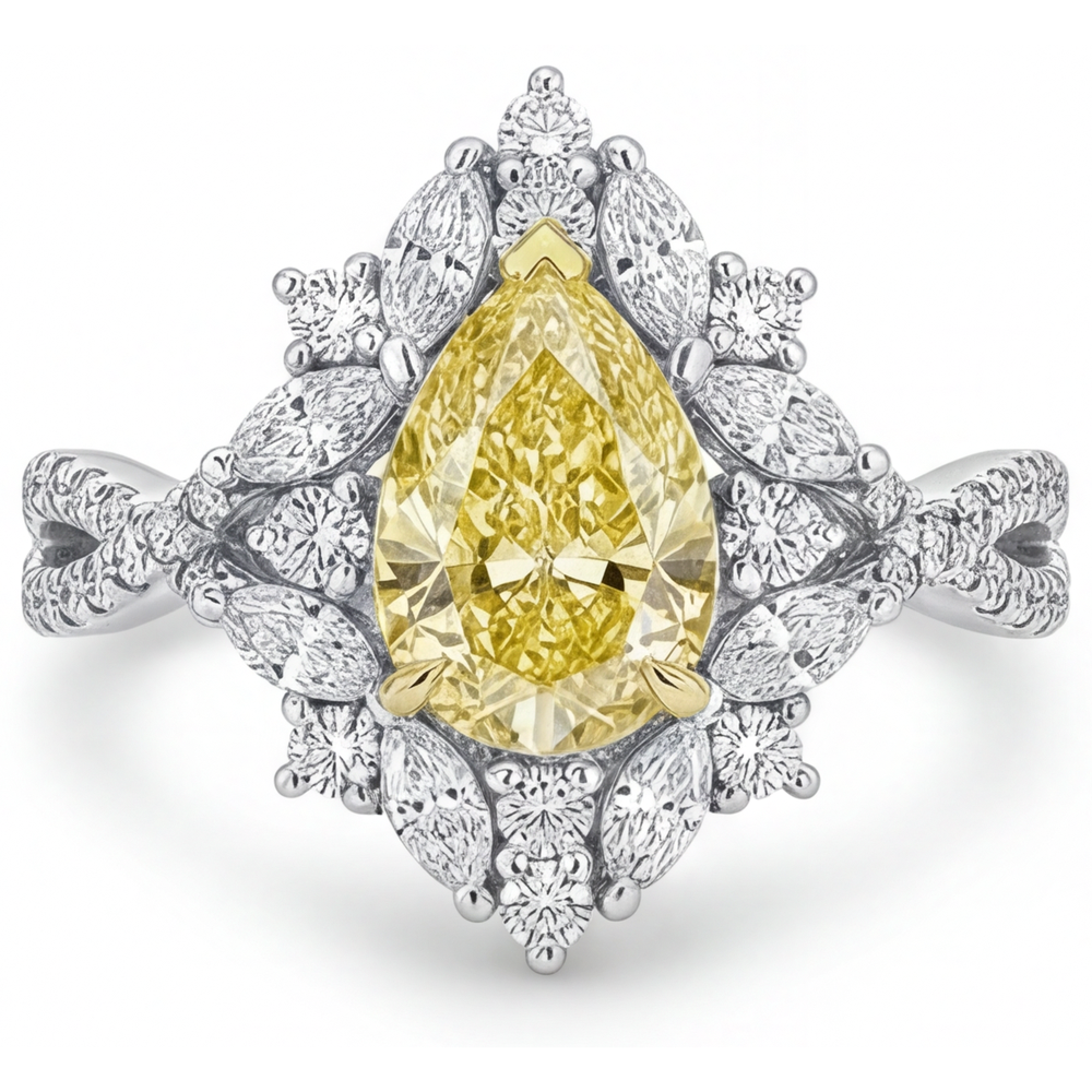 Canary Yellow Diamond Statement Ring 1.75-ct 14 Karat Two Tone Gold – front view