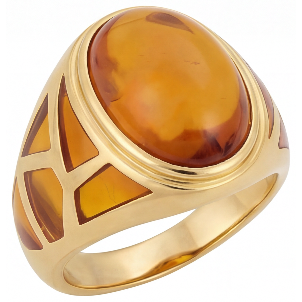 Oval Citrine ring in 14K Yellow Gold – front view