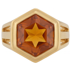 Men's Precious Stone Ring 14K Yellow Gold – Citrine Hexagon 5 ct