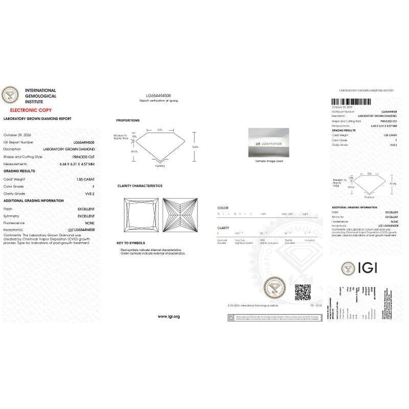 Lab Grown Diamond Princess 1.55 ct F VVS2