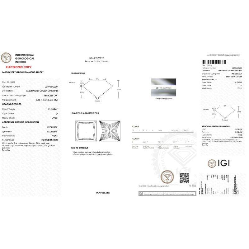Lab Grown Diamond Princess 1.03 ct D VVS2