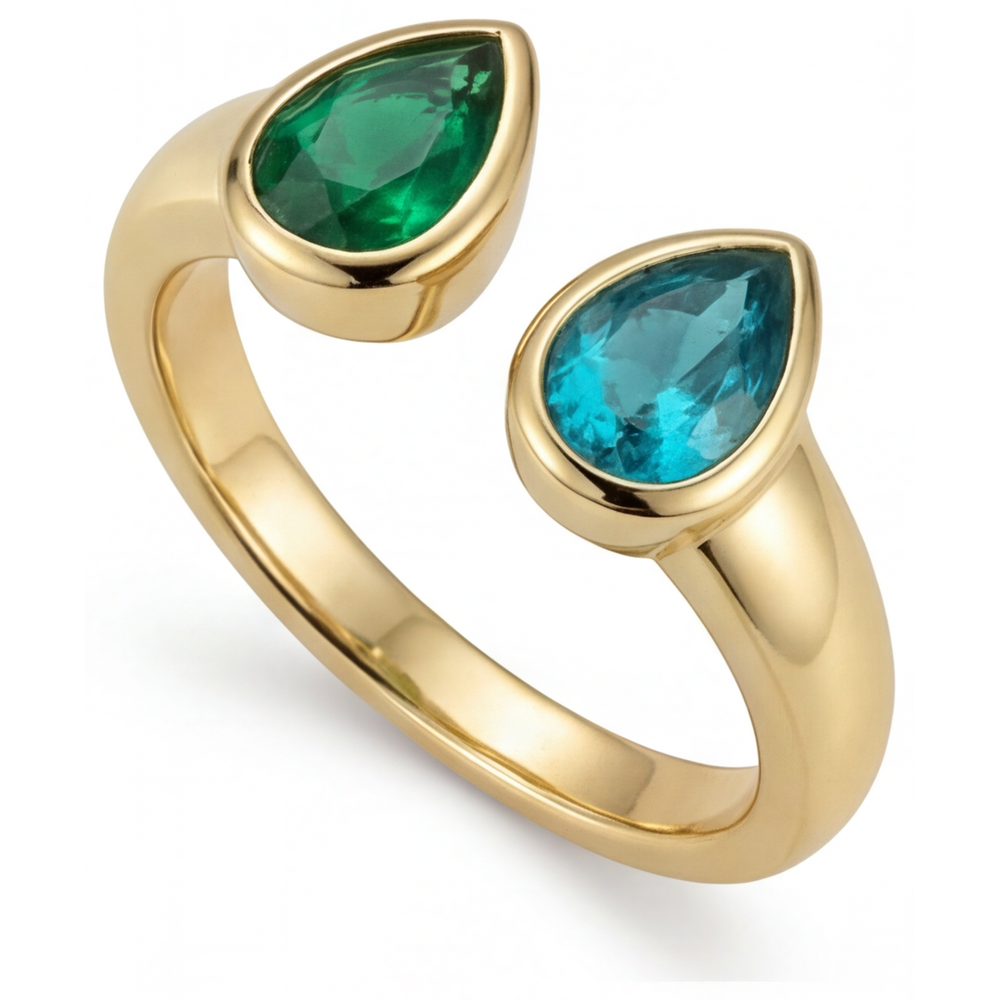 Genuine Colombian Emerald 3-Stone Ring 2 ct 14 Karat Yellow Gold – side view