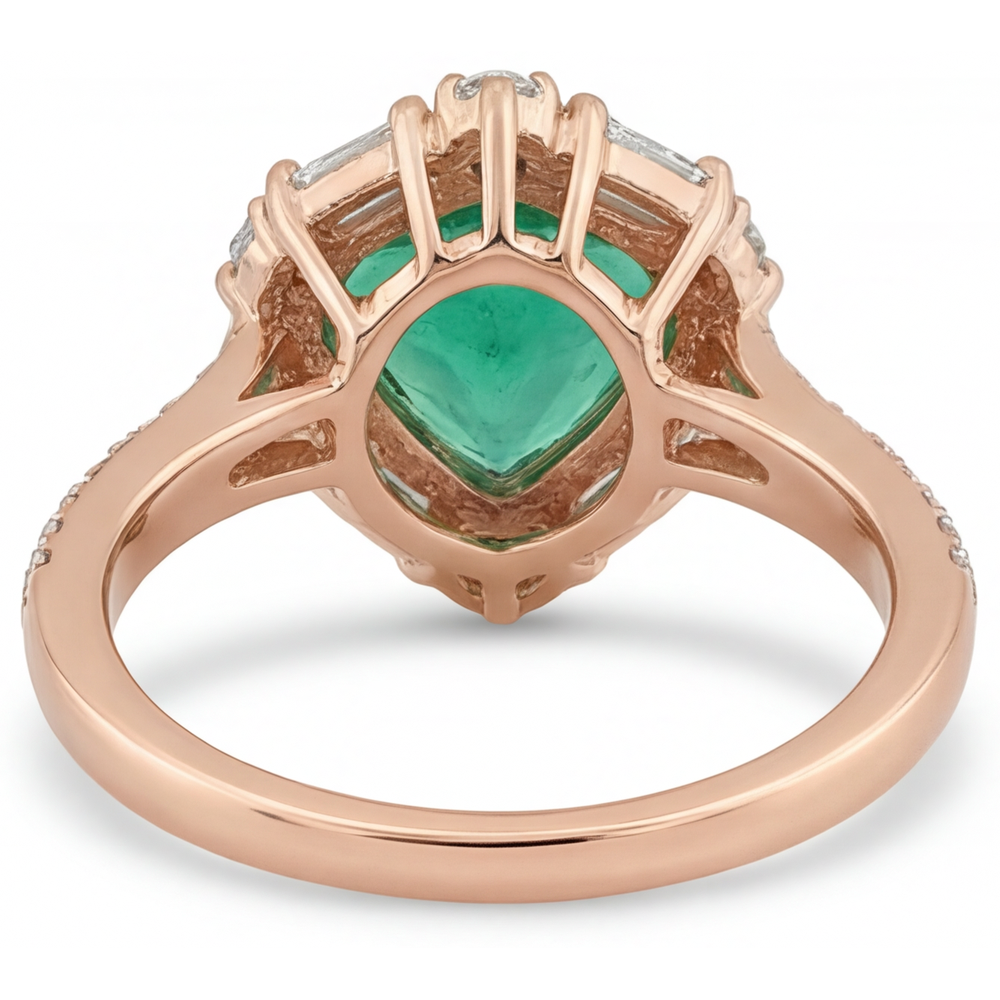 Halo Engagement Ring 14K Rose Gold with Colombian Emerald – top view