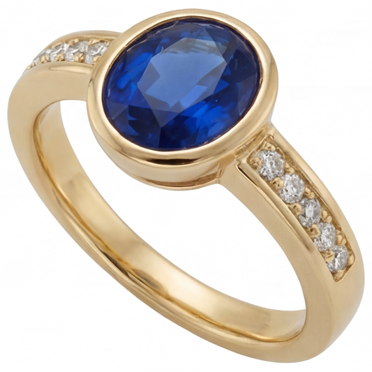 Cornflower Blue Sapphire Oval Cut Colored Stone Ring in 14K Yellow Gold – main view