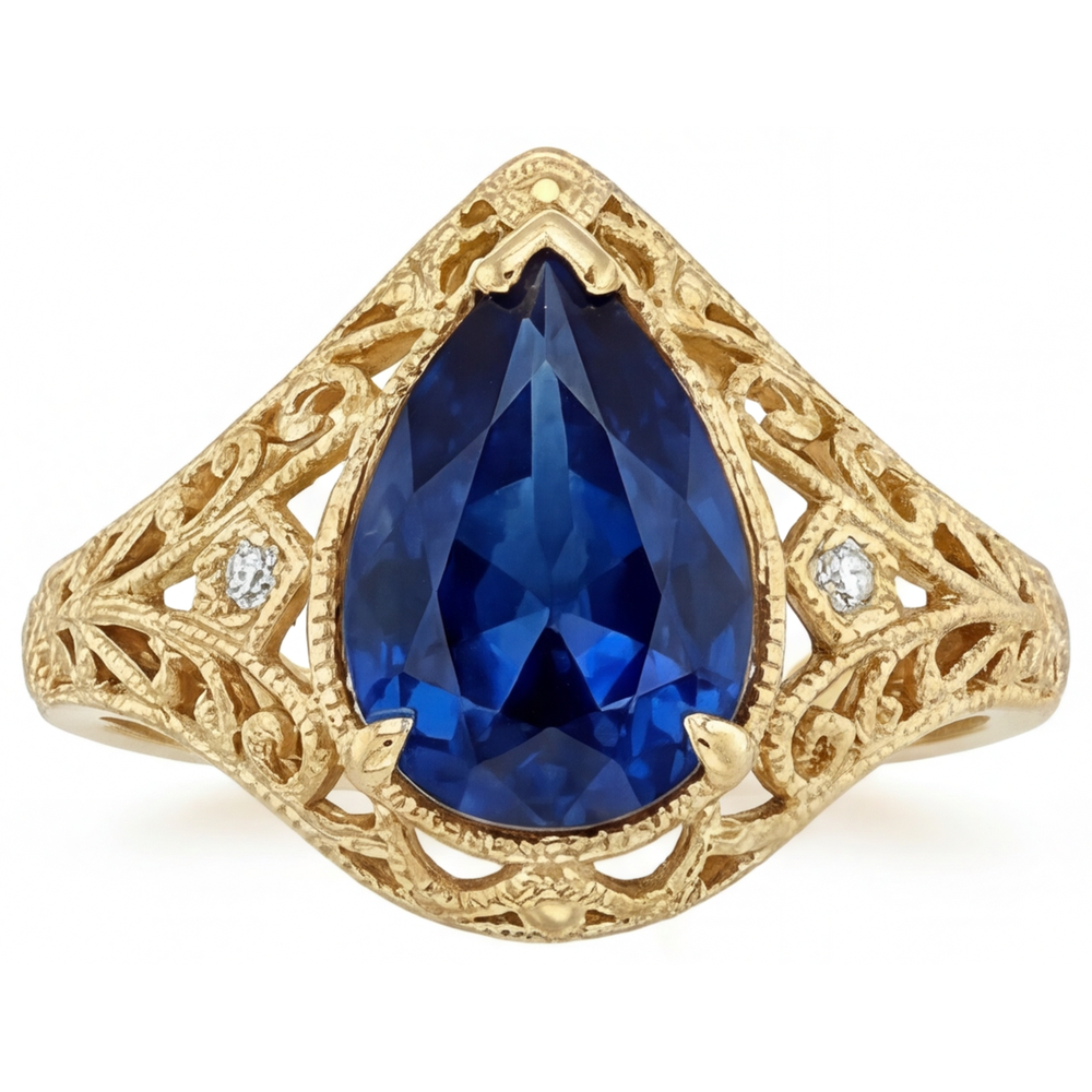 Cornflower Blue Sapphire Pear Cut Precious Stone Ring in 14K Yellow Gold – main view