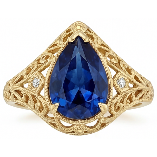 Cornflower Blue Sapphire Pear Cut Precious Stone Ring in 14K Yellow Gold – main view