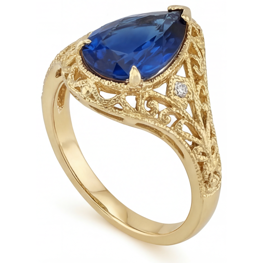 Earth-Mined Cornflower Blue Sapphire Precious Stone Ring 4 ct 14K Yellow Gold – angle view