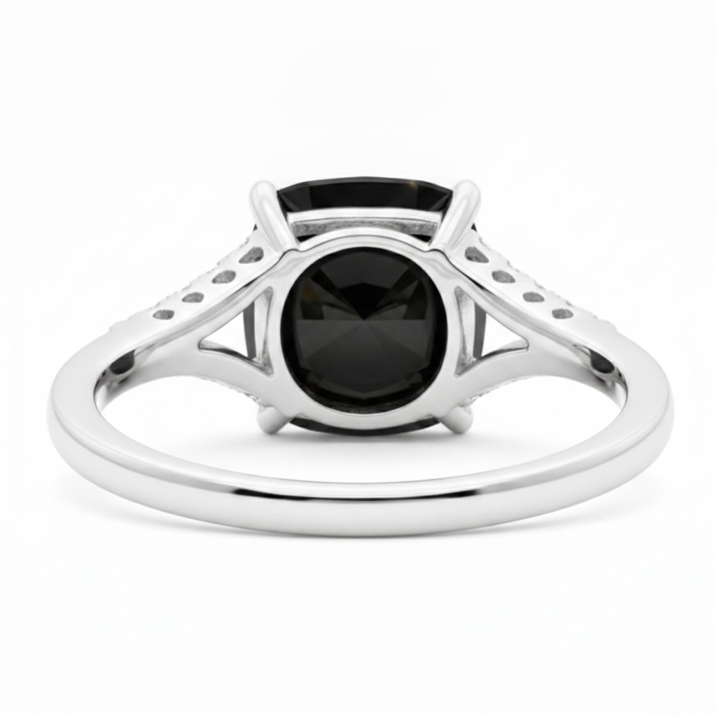 Black Diamond Ring 3.2 Carat Real Cushion Pave Cathedral 14K White Gold