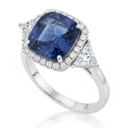 Sapphire Engagement Ring 3.5 Carat Natural Cushion Blue Halo Platinum