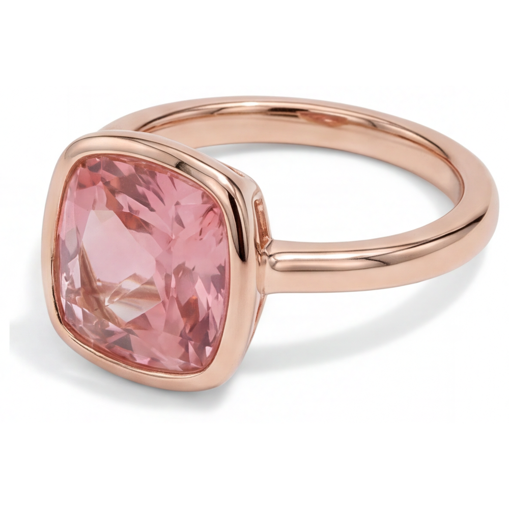 Padparadscha Sapphire Engagement Ring 2.5 Carat Real Cushion Bezel Solitaire 14K Rose Gold