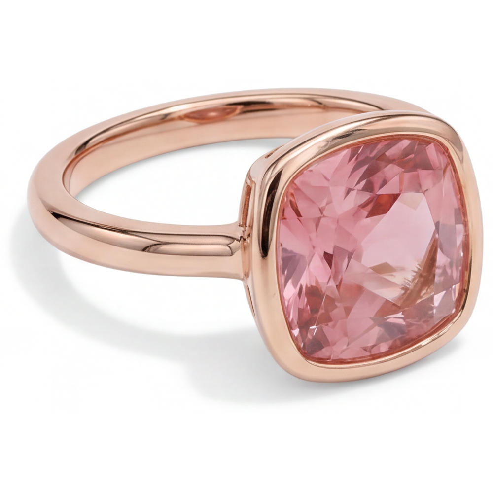 Padparadscha Sapphire Engagement Ring 2.5 Carat Real Cushion Bezel Solitaire 14K Rose Gold