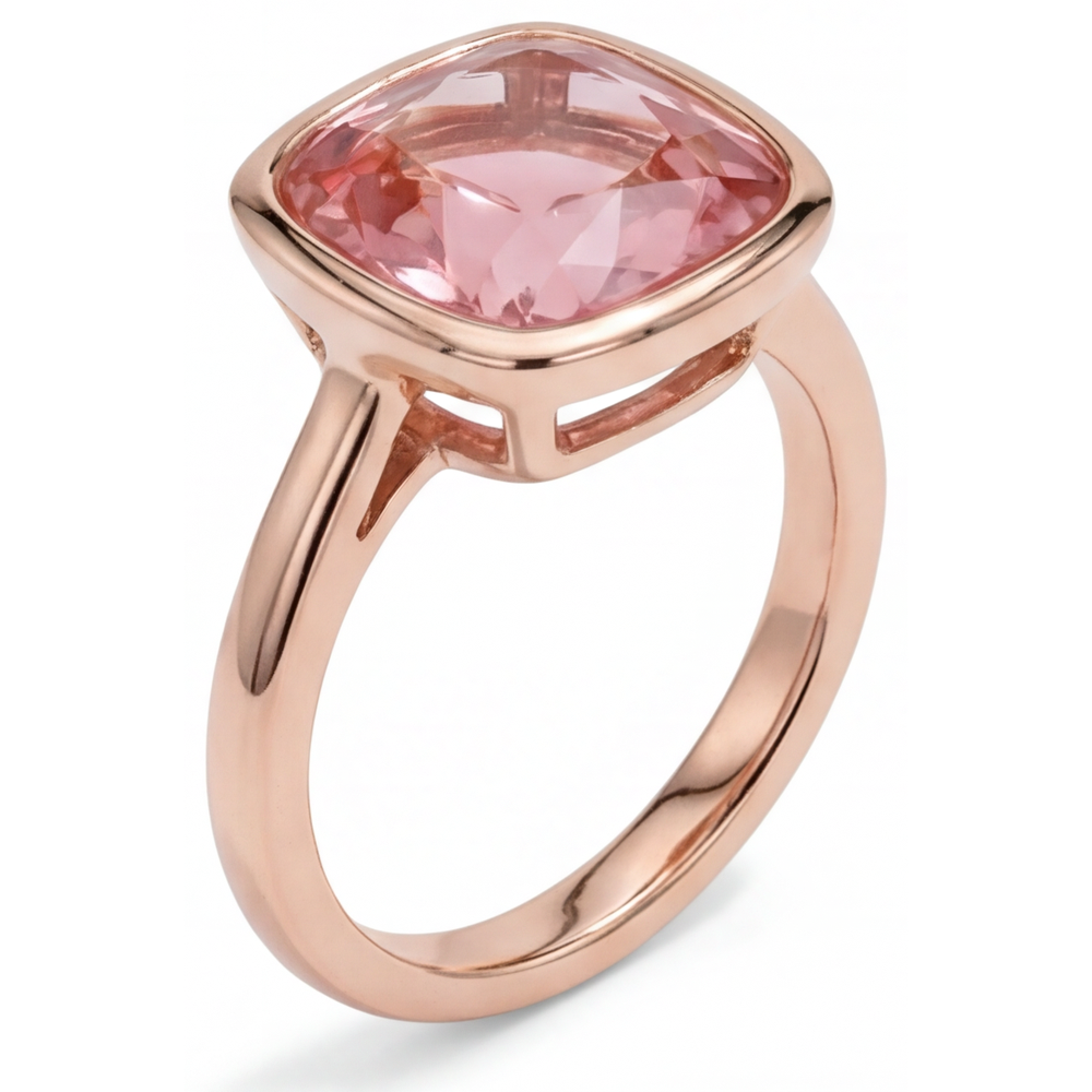 Padparadscha Sapphire Engagement Ring 2.5 Carat Real Cushion Bezel Solitaire 14K Rose Gold