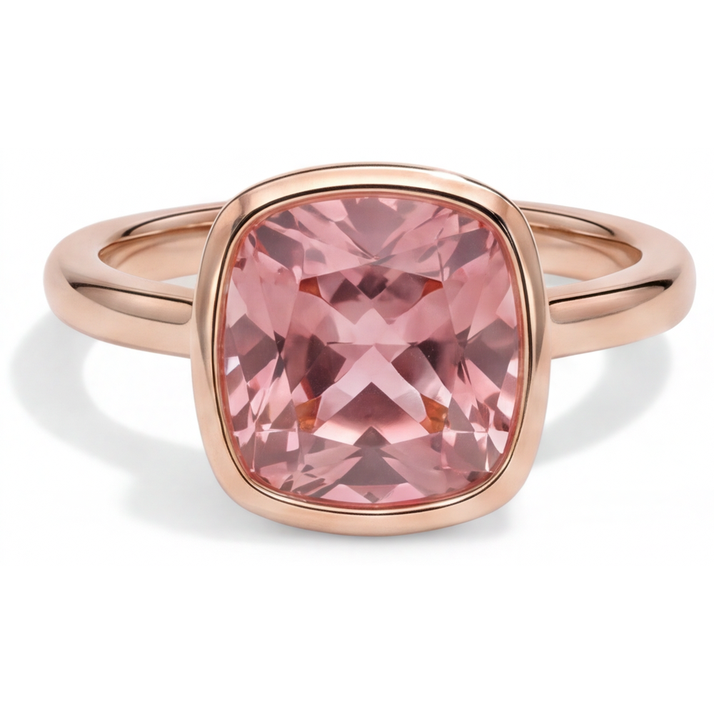 Padparadscha Sapphire Engagement Ring 2.5 Carat Real Cushion Bezel Solitaire 14K Rose Gold