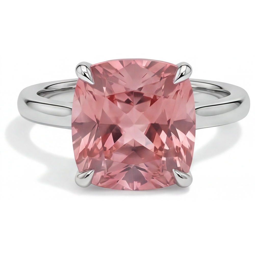 Padparadscha Sapphire Engagement Ring 3 Carat Natural Cushion Solitaire Plain 14K White Gold