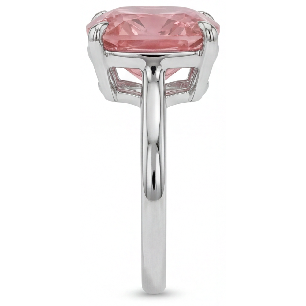 Padparadscha Sapphire Engagement Ring 3 Carat Natural Cushion Solitaire Plain 14K White Gold