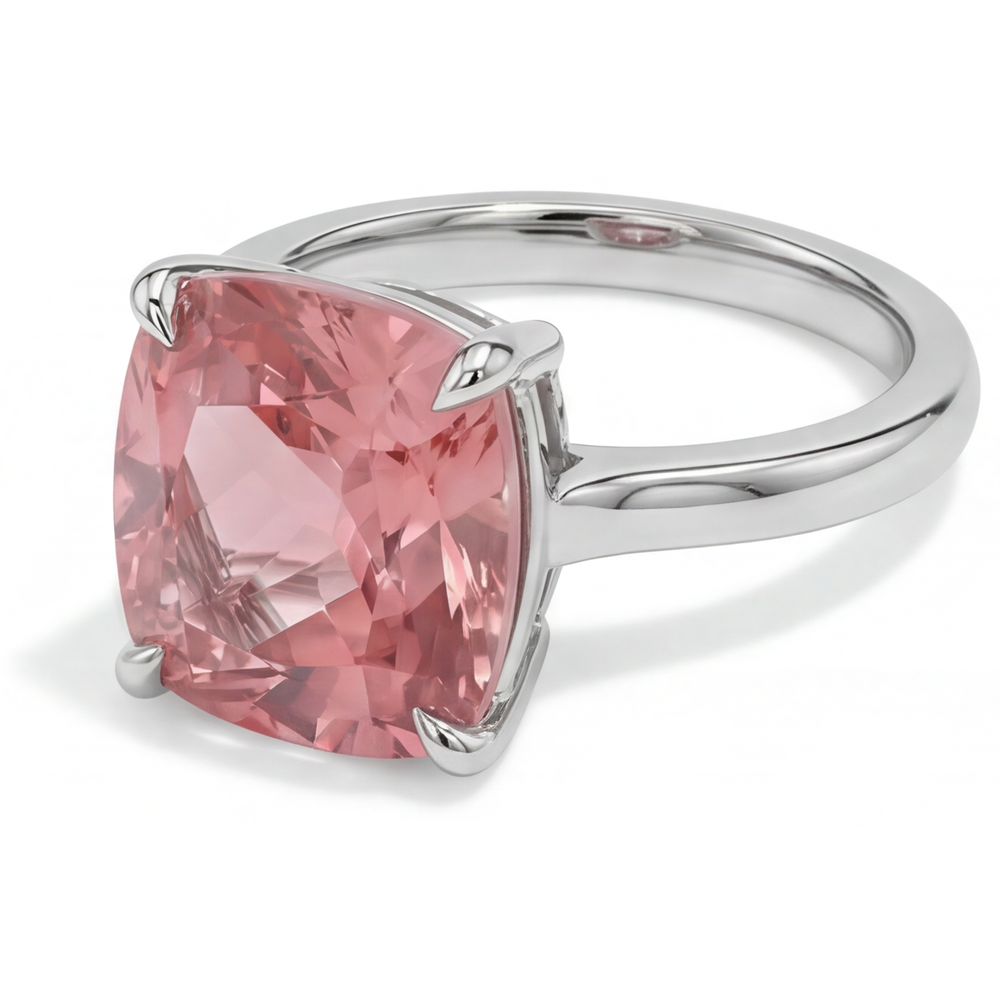 Padparadscha Sapphire Engagement Ring 3 Carat Natural Cushion Solitaire Plain 14K White Gold