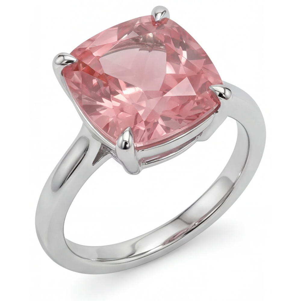 Padparadscha Sapphire Engagement Ring 3 Carat Natural Cushion Solitaire 14K White Gold