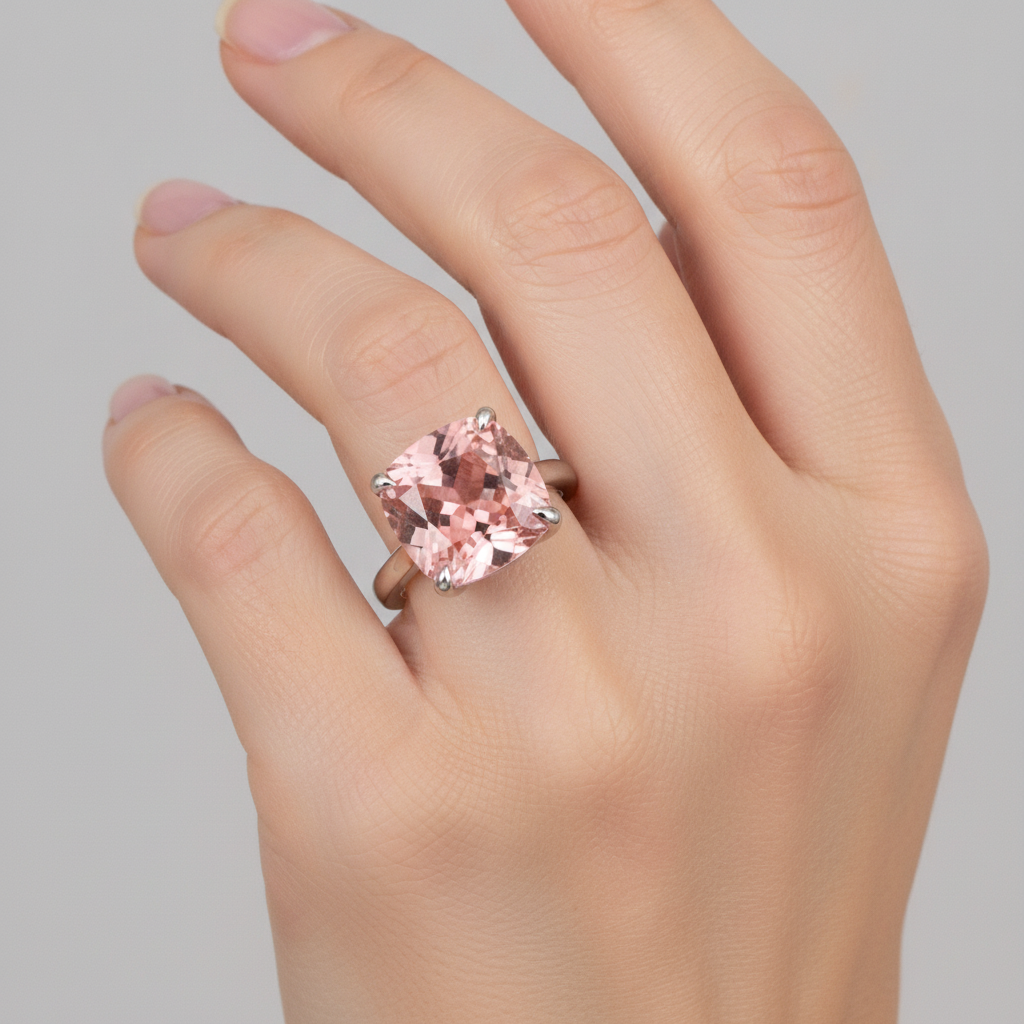 Peach Sapphire Engagement Ring 3 Carat Real Cushion Padparadscha Solitaire Cathedral 14K White Gold