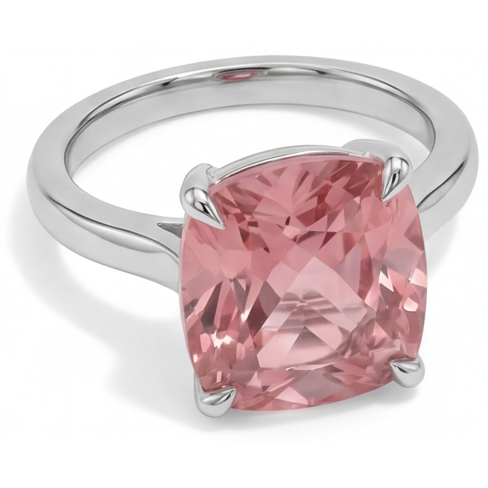 Padparadscha Sapphire Engagement Ring 3 Carat Natural Cushion Solitaire 14K White Gold