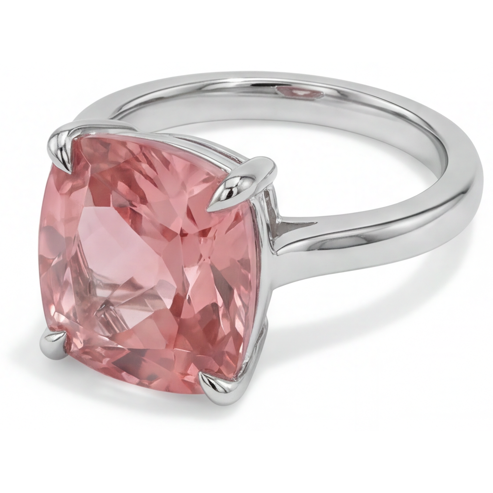 Padparadscha Sapphire Engagement Ring 3 Carat Natural Cushion Solitaire Plain 14K White Gold